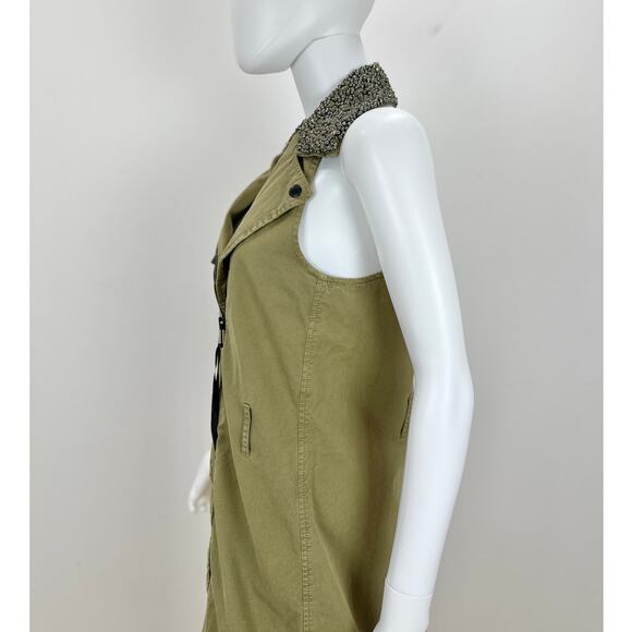 Diesel Dress Beaded Collar Grunge Punk Khaki Utility Glam Rock Zip Y2K Small - Picture 9 of 16